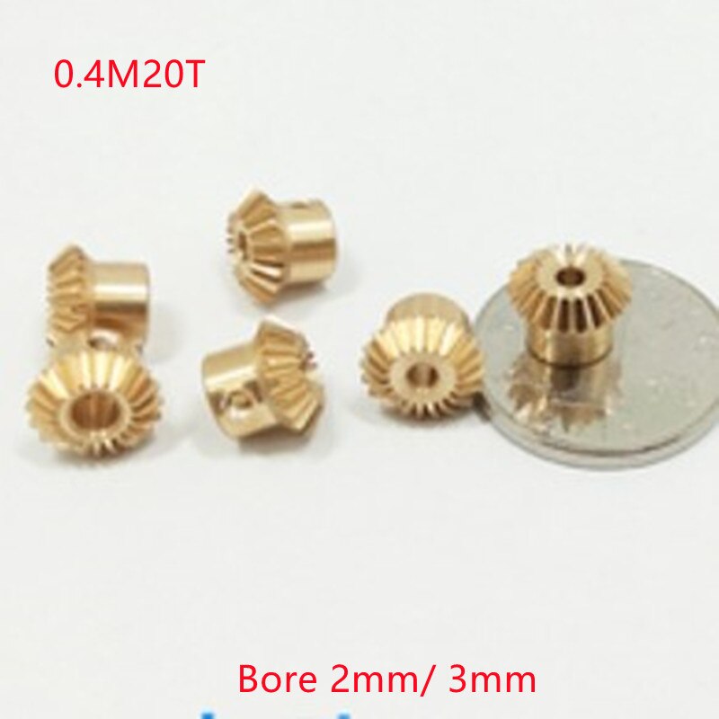 2Pcs 1:1 0.4M20T Messing Bevel Gear 0.4 Modulus 20 Tanden 90 Graden Drive Commutatie Stalen Tandwielen Schroef