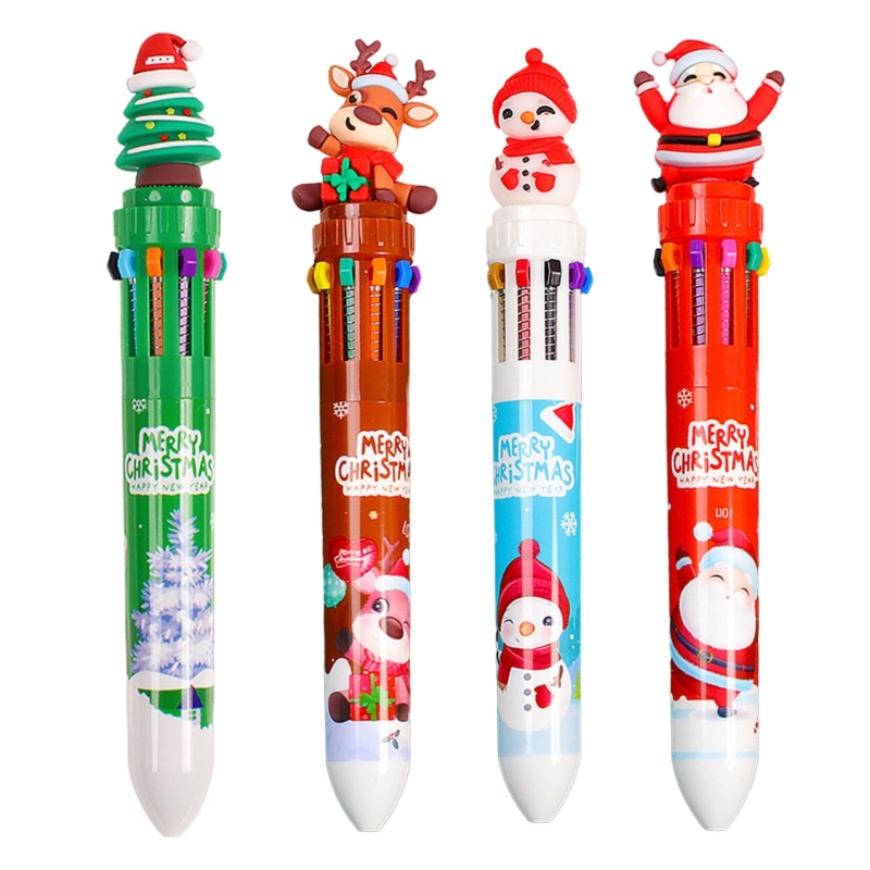 Weihnachtskugelschreiber, einziehbarer mehrfarbiger Stift, 10 Farben in 1 für freundlicher