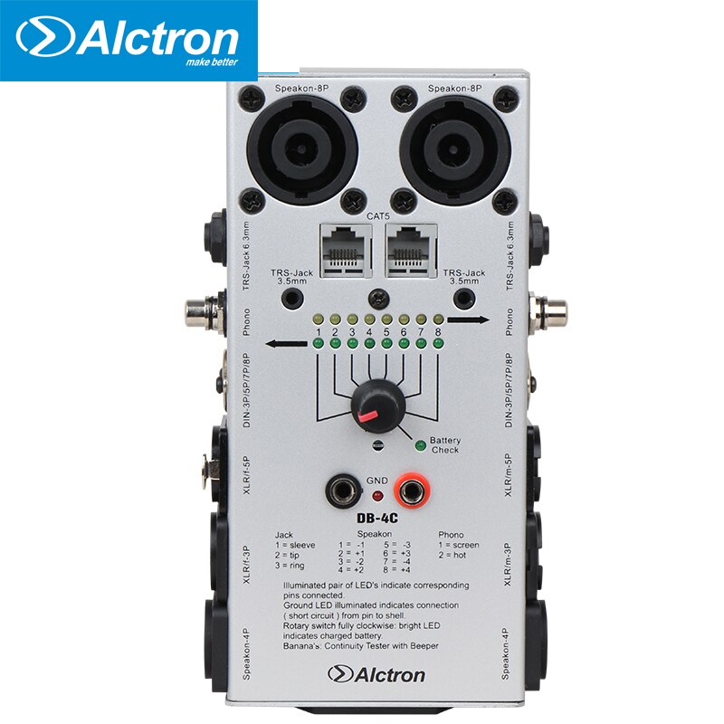 Alctron DB-4C compact Multi audio Cable Tester for Test XLR microphone,1/4&quot; instrument,RCA line level and speaker cables