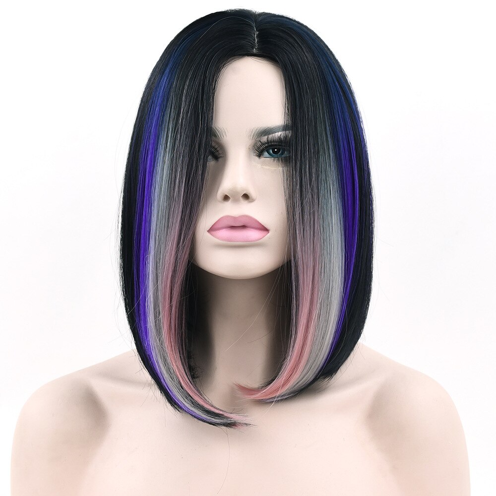 Boymia Cosplay Pruik Voor Vrouwen Pruik Kort Haar Synthetische Bob Pruiken Blauw Zwart Haar Steil Haar Pruik: A01