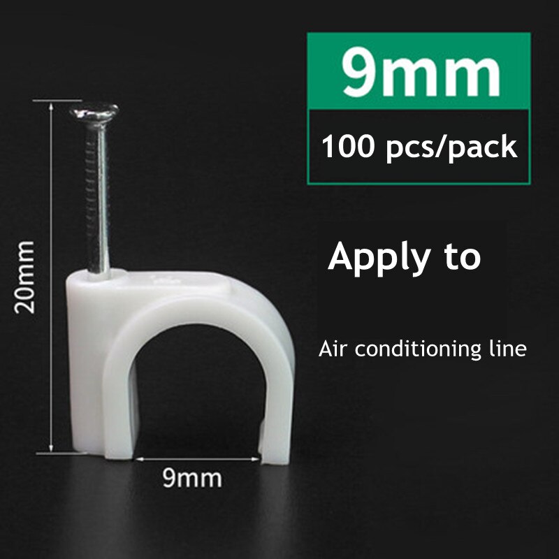 100 pcs 4/5/6/7/8/9/10/12mm Cable Steel Nail Line Card Card Wire Line Circular Cable Clips Trough Wire Fixing: 9mm