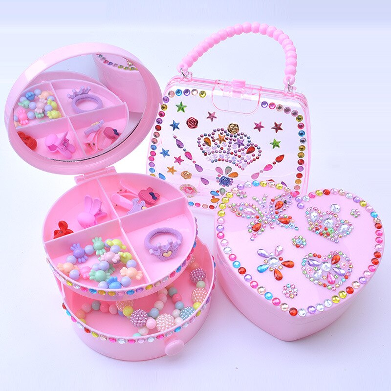 Søde tegneserie kosmetiske taskeæske med klistermærker til babypiger foregiver at spille skønhed fødselsdag kawaii smykker tilbehør