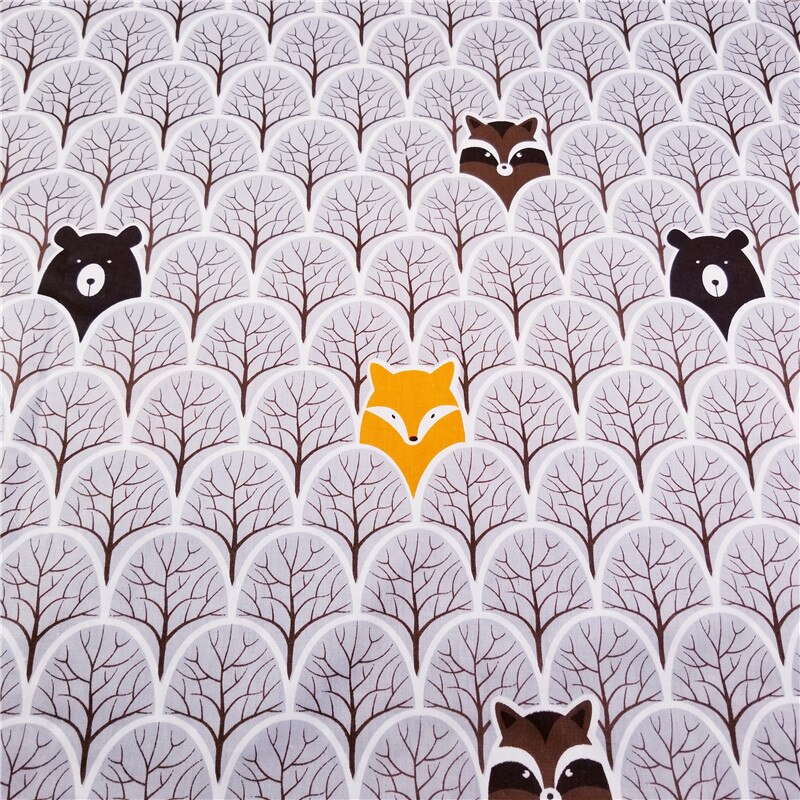 Bear&Fox Animal Printed 100% Cotton Fabric Meters for Patchwork Quilting Baby Cribs Cushions Blanket Sewing Material 50x40cm