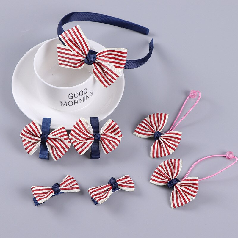 Pinzas para el pelo con lazo para niña, 7 Uds., bandas elásticas para el pelo para niña, horquillas, accesorios para el cabello, juego de aros, diadema elástica, banda de goma: f