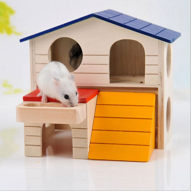 Leuke Kleine Dieren Huisdier Hamster Houten huis Kooi Dual Layer Opvouwbare Villa Voor Parrot Fret Konijn Eekhoorn Cavia Muis speelgoed