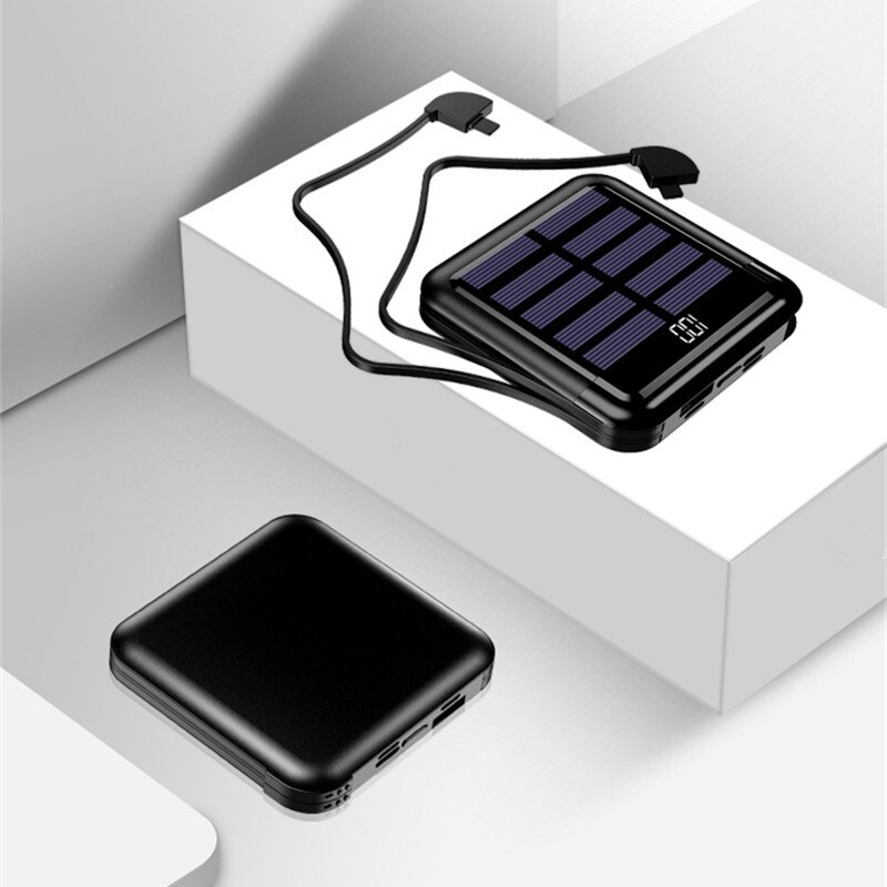 10000 mah zonne-energie powerbank draagbare telefoon snel opladen externe batterij usb zonne-oplader voor xiaomi iphone mini powerbank: Zwart