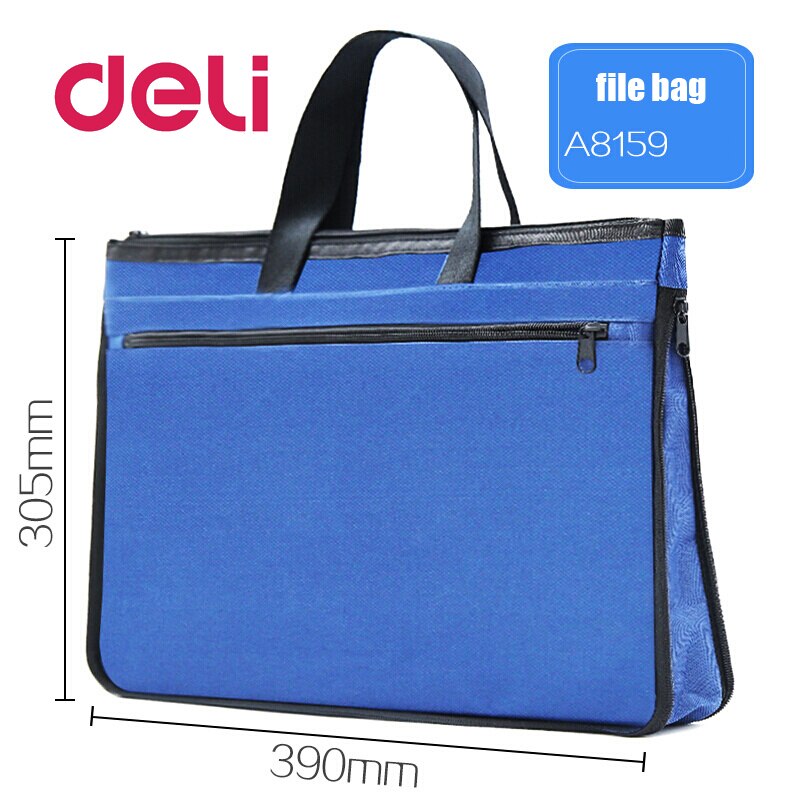 Deli 1pcs Waterproof File Folder Capacity Double Layers Document Holder Zipper File Bag with Handle Waterproof Canvas Handbag