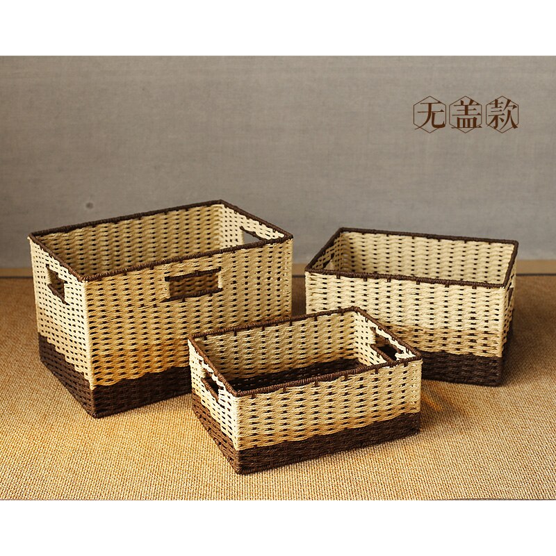 Desktop garden storage box with lid box sundries storage box paper rattan snacks toys clothing finishing basket: 35X24X19 / No cover B