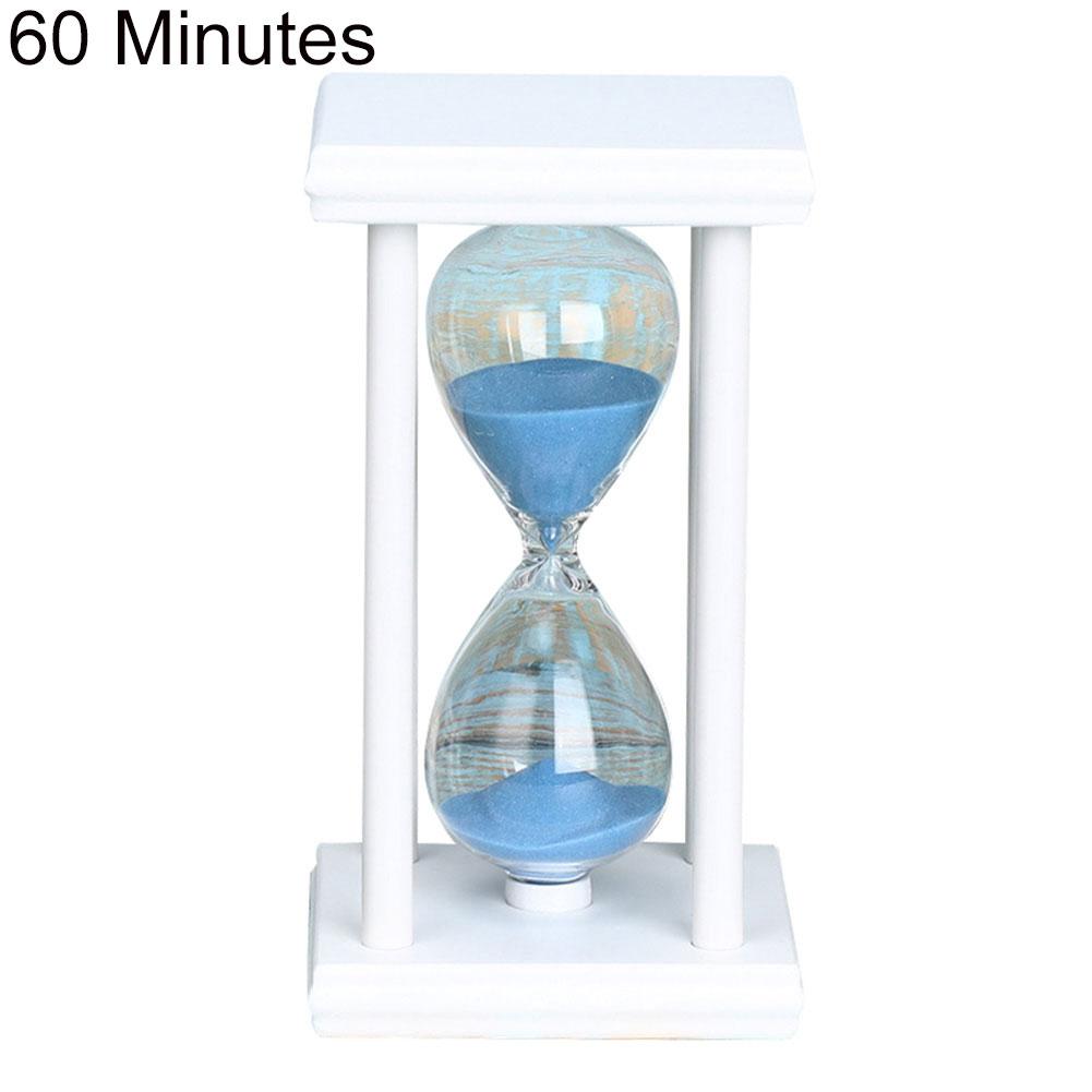 Relógio de areia de madeira, ampulheta de vidro, temporizador de cozinha, escola, decoração de casa, enfeites de mesa, brinquedo educacional para crianças, 45/60min: White Blue 60 Min