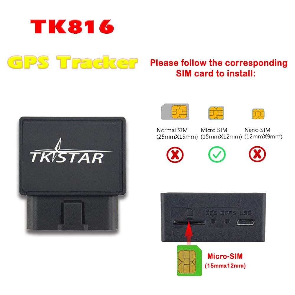 Tracking Device TK816 Interface For Vehicle GPS GPRS GSM Real Time Monitor Locator Over-speed Alarm With Free Platform