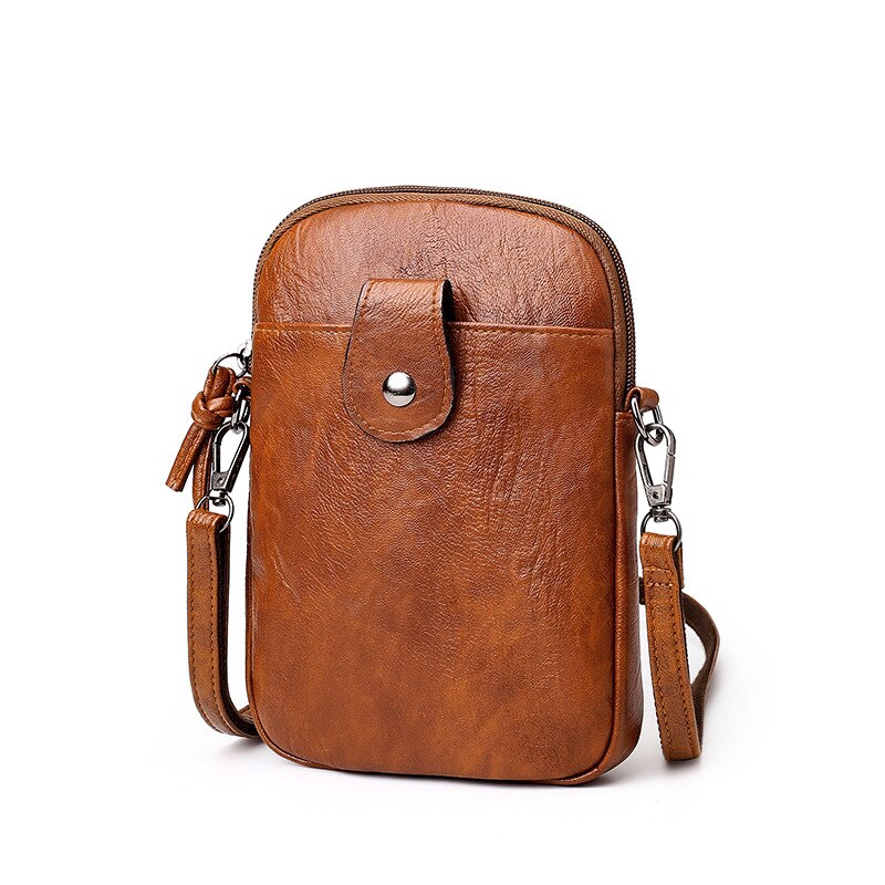 vintage soft leather handbags mini mobile phone bag women's shoulder messenger bag small bag: brown
