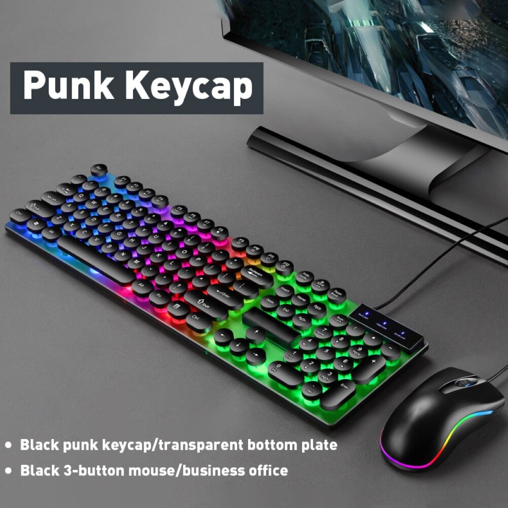 D290 Colorful LED Backlight Wired 104 Keys Mechanical Keyboard Mouse Set for PC