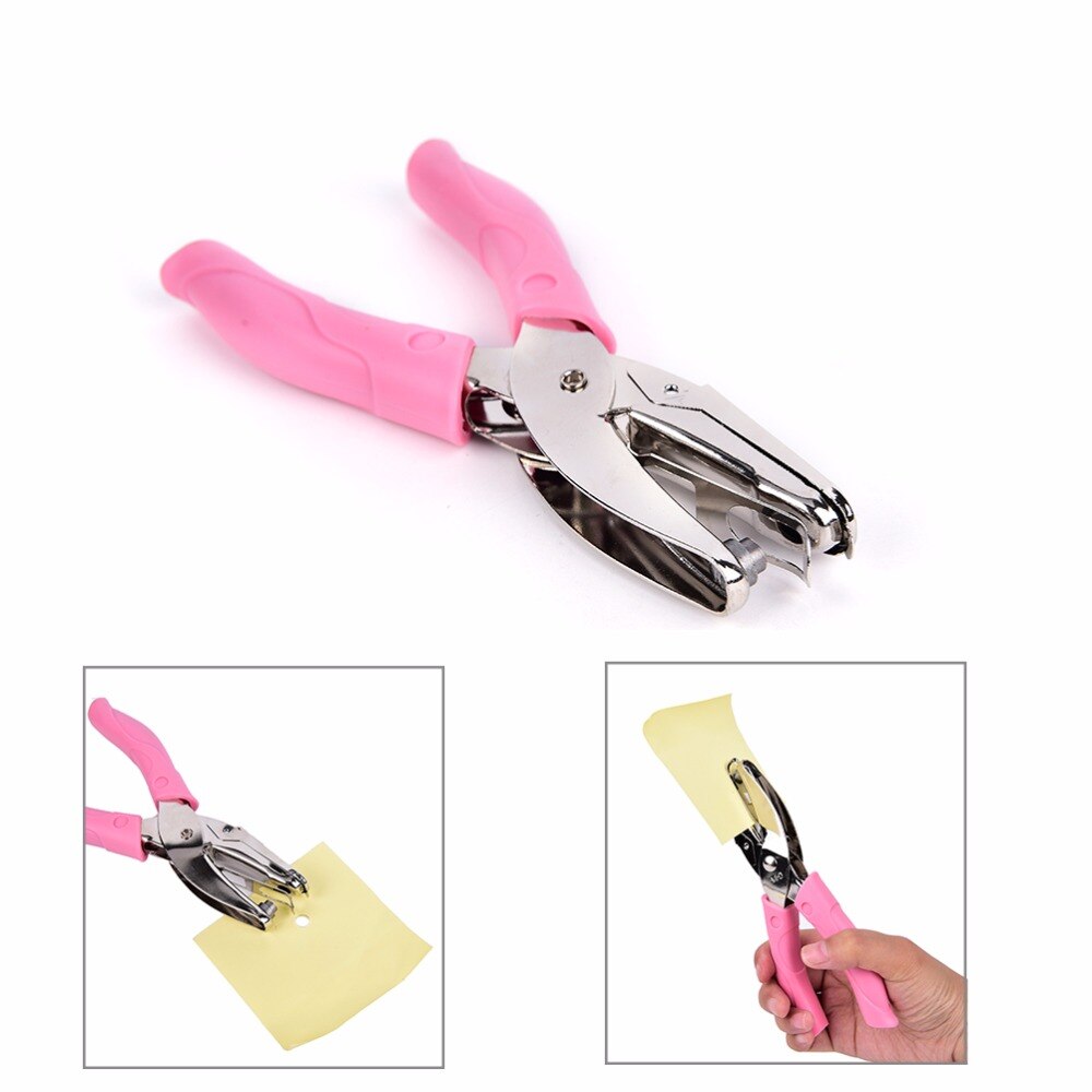Hand-Held Cirkel Perforator Papier Punch Voor Wenskaart Scrapbook Notebook Puncher Hand Tool Met Roze Grip