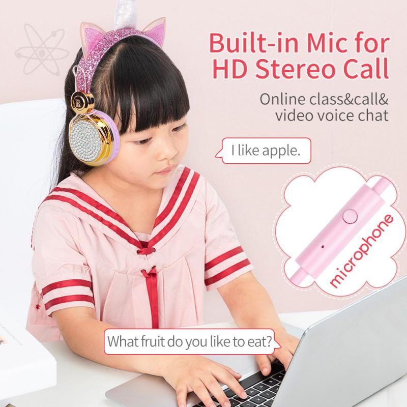 Søde kablede hovedtelefoner til børn med mikrofon piger datter musik stereo øretelefon computer mobiltelefon gamer børne headset børn