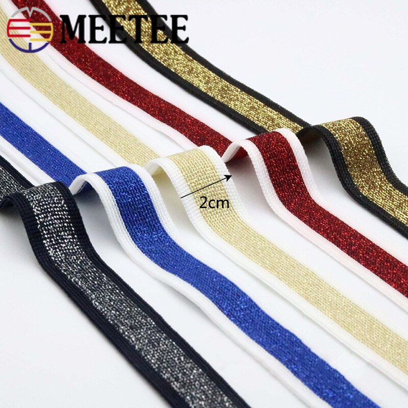 Meetee 23Meter 2Cm Goud Zilver Knit Singels Warp Broek Decor Lage Elasticiteit Kant Trims Diy Kledingstuk Riem Riem naaien Accessoires