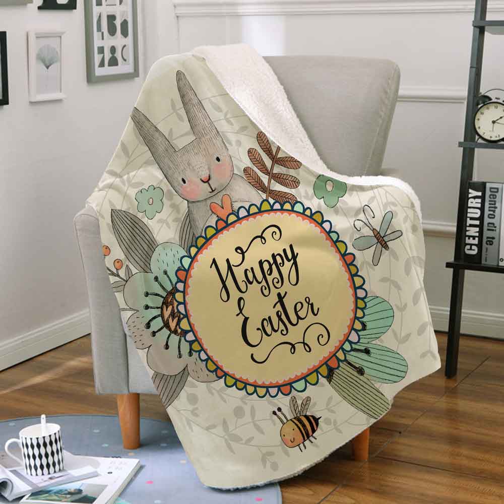 Miracille Sherpa polaire lapin impression couverture Super doux décoratif jeter des couvertures sur canapé-lit chambre d'enfants couvre-lit: 004 / 75X100CM
