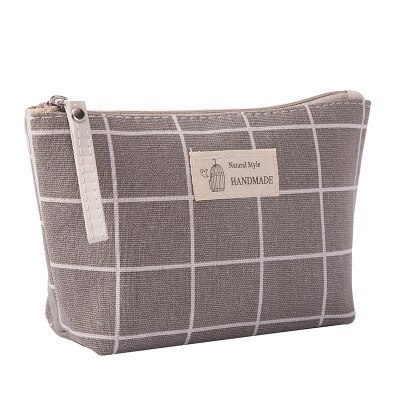 Ainvoev Women Plaid Travel Cosmetic Bag Makeup Bag Handbag Female Zipper Purse Small Cosmetics Make Up Bags Travel Beauty: gray plaid