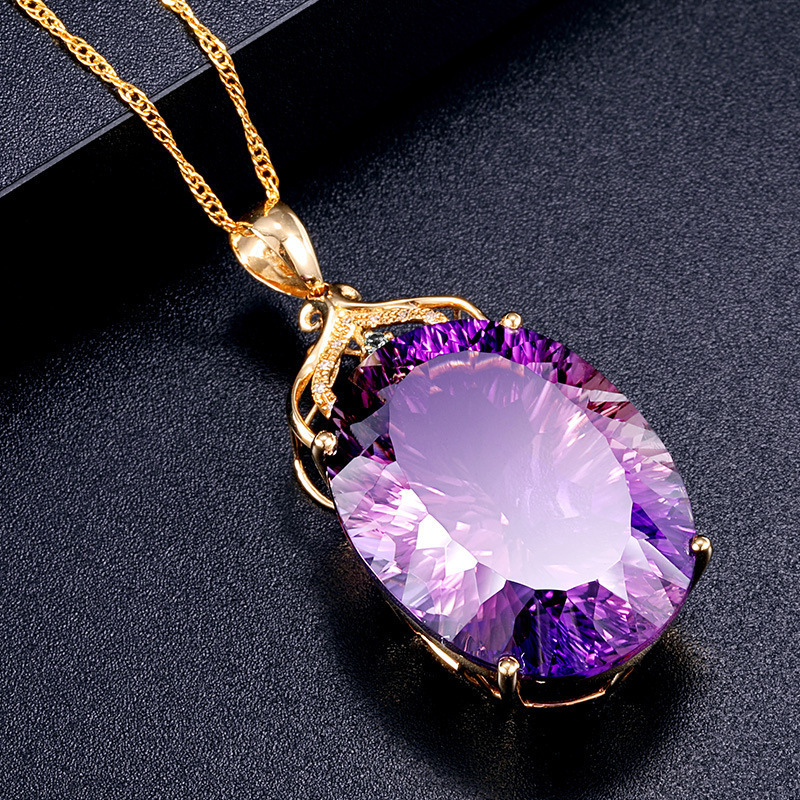Pingente de ametista de coração banhado a ouro 18K banhado a pedra preciosa colorida colar de diamante roxo natural joias da moda