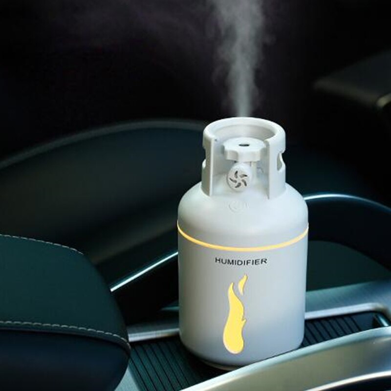 4 In 1 Mini Gas Tank Humidifier Cool Mist USB Humidifier Ultrasonic Aromatherapy Humidifier 300ML For Home Office Car: White
