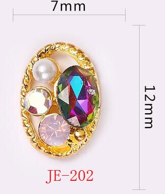 10 stk hule ovale rhinestones perle charms skjønnhet glitter negler charms smykker tilbehør metall for 3d nail art dekorasjon -7*12: Je -202