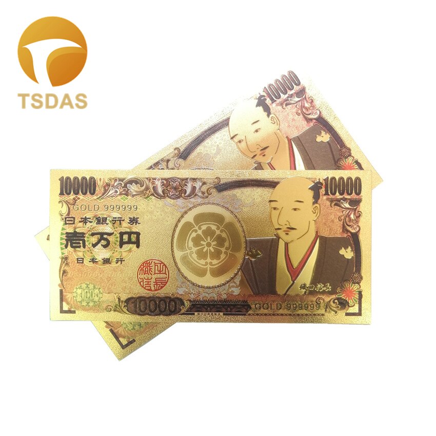24k Gold Plated Banknote Japan 10000 Yen Gold Foil Note Fancy Collectable Banknotes Value 10pcs/lot