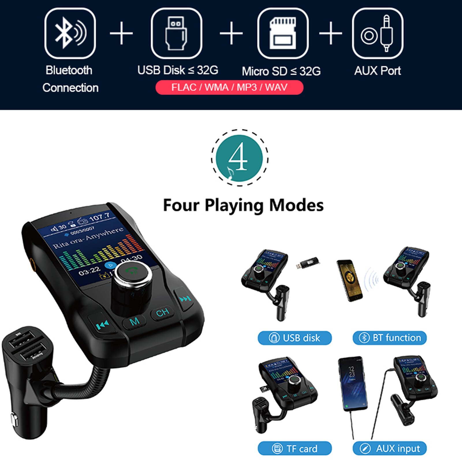 Bluetooth 5.0 Auto Fm-zender Radio Auto Adapter Auto MP3 Speler Voor Telefoon