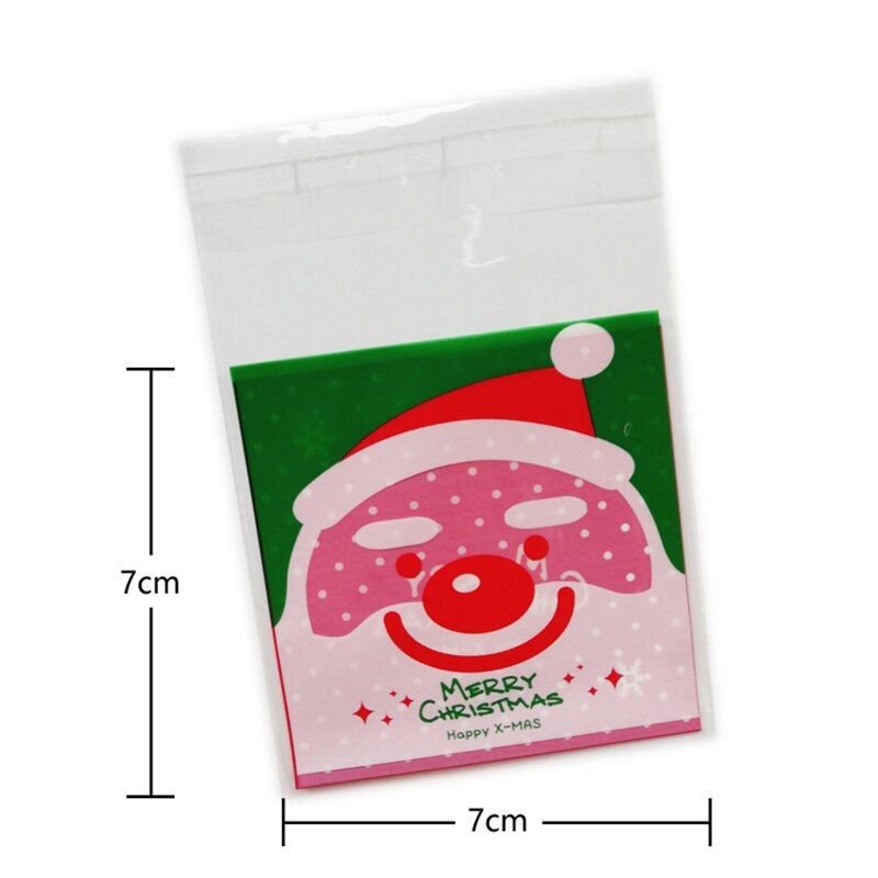 100pcs 7*7cm Cookie Bags Christmas Santa Claus Snowman Snacks Cookie Plastic Packaging Bags Party Wedding Candy Bag