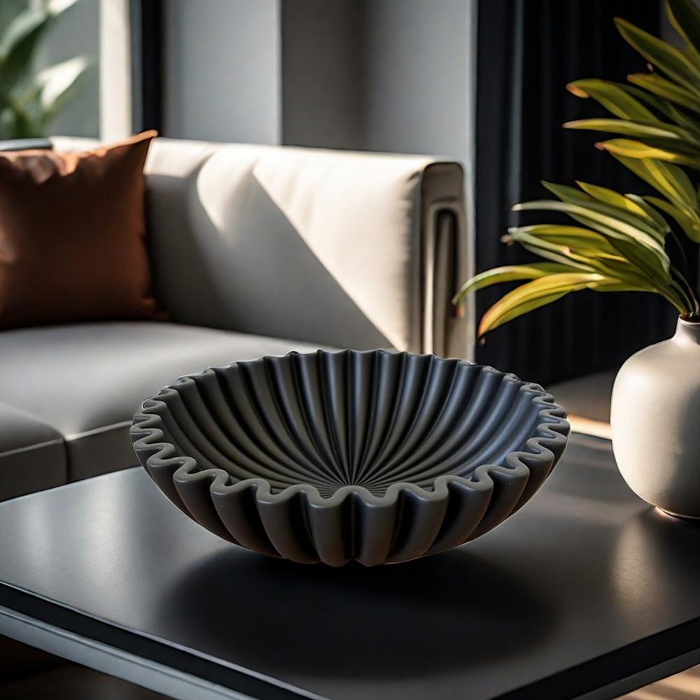 Cuenco decorativo moderno de resina con volantes negros, cuenco estriado hecho a mano, centro de mesa resistente, decoración de escritorio, frutero
