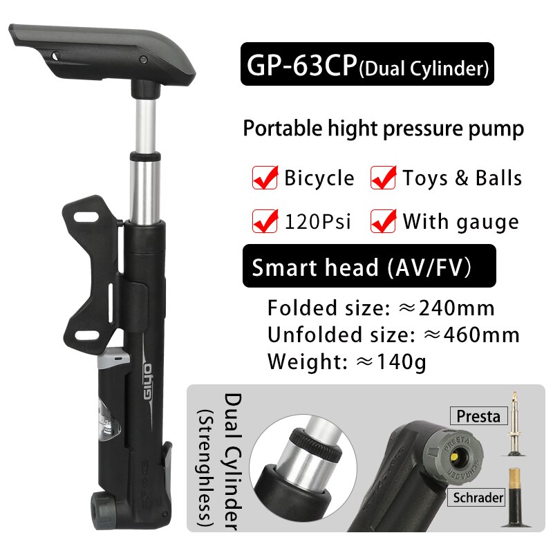Giyo 120 psi bærbar cykelpumpe med måler mini håndcyklende luftpumpe mountainbike smart ventilpumpe kuglelegetøjsdækpumpe