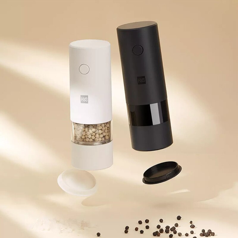 Huohou Electric Automatic Mill Pepper and Salt Grinder LED Light 5 Modes Peper Spice Grain Porcelain Grinding Core Mill Kitchen