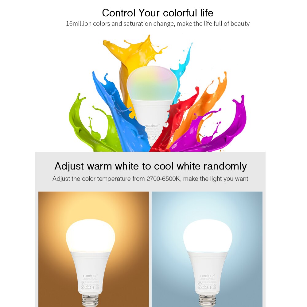 Miboxer E27 GU10 MR16 4W 5W 6W 9W 12W LED Spotlight RGB+CCT Smart Light Room decoration Blub 2.4G Remote/Phone APP/Voice control