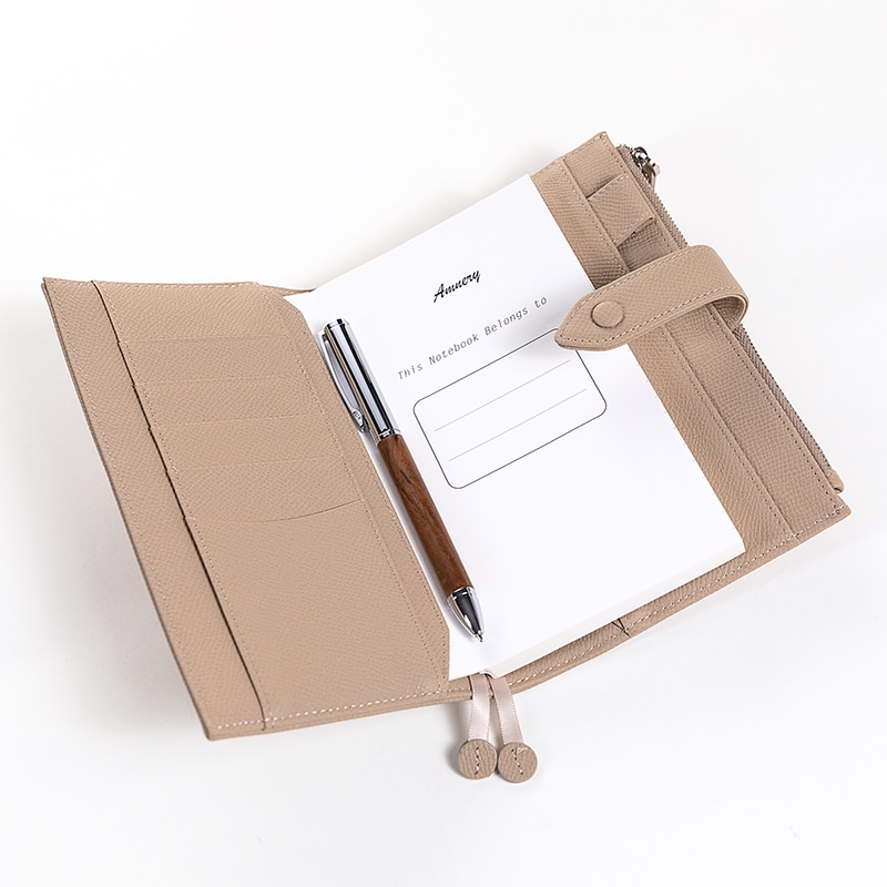 Amnery Lederen Notebook Cover, A6 Slanke Hervulbare Met Pen Lus En Kaartsleuven