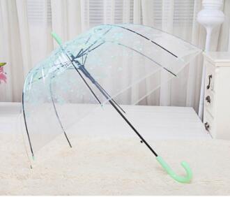 Romantic Transparent Clear Flowers Bubble Dome Umbrella Half Automatic For Wind Heavy Rain C90D: Green