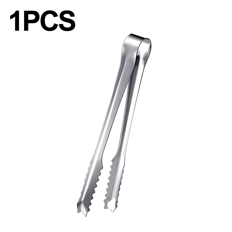 Stainless Steel Ice Tongs Coffee Sugar Cubes Small Clips BBQ Meat Tong BBQ Bread Food Clamp Wedding Birthday Party Kitchen Tools: Light Grey