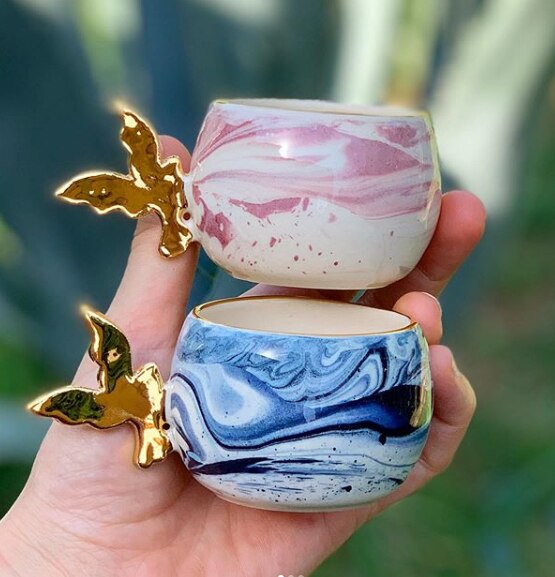 Gull fuglekopp spirit of ecstasy 24k ekte gullhåndtak med marineblå og rosa farger håndlaget