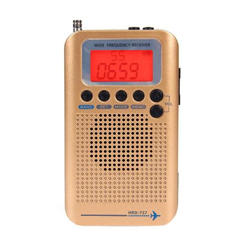 HRD-737 Aircraft Full Band Radio Portable Digital Display Radio FM/AM/SW/CB/Air/VHF Receiver World Band Stereo Radio Receiver: Golden