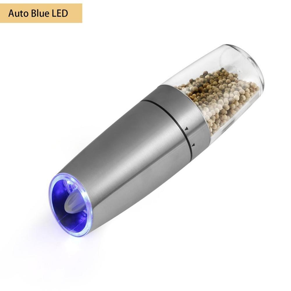 Elektrisk peberkværn med blåt led lys tyngdekraftskontrol salt krydderier mølle shaker automatisk køkken tilbehør