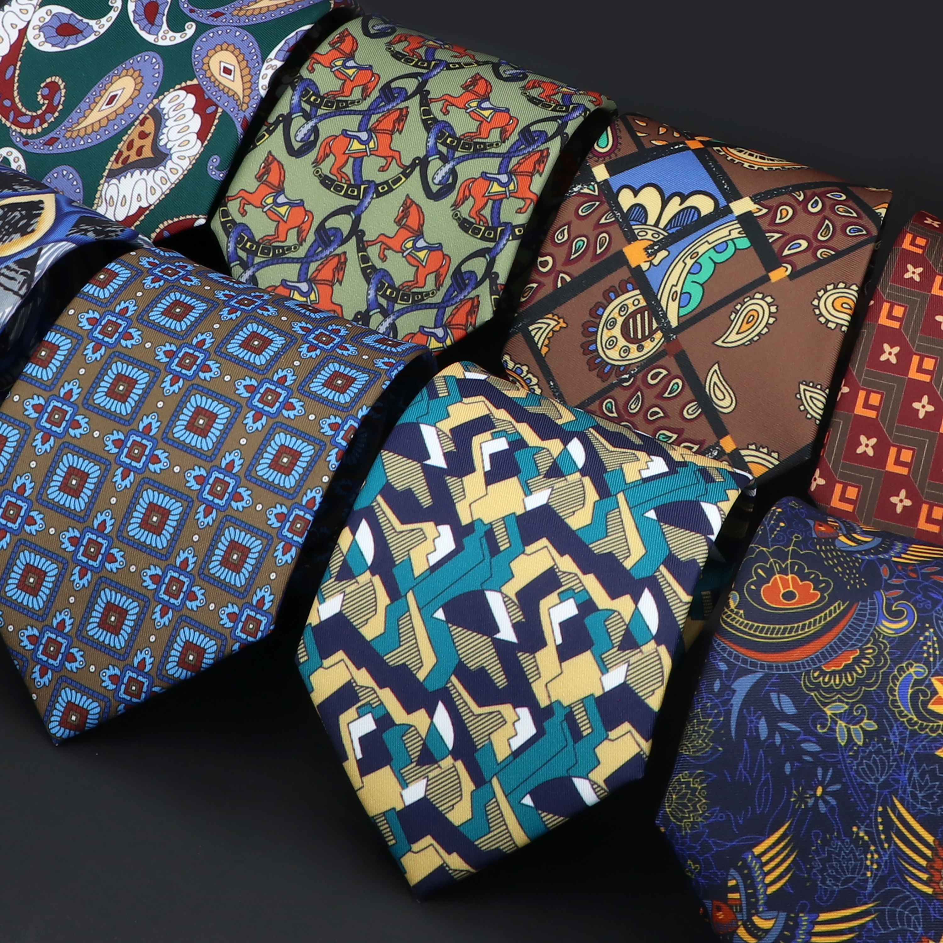 9cm Brown Blue Men Tie Vintage Floral Geometry Print Necktie Mens Wedding Business Meeting Suit Shirt Daily Wear Accessories
