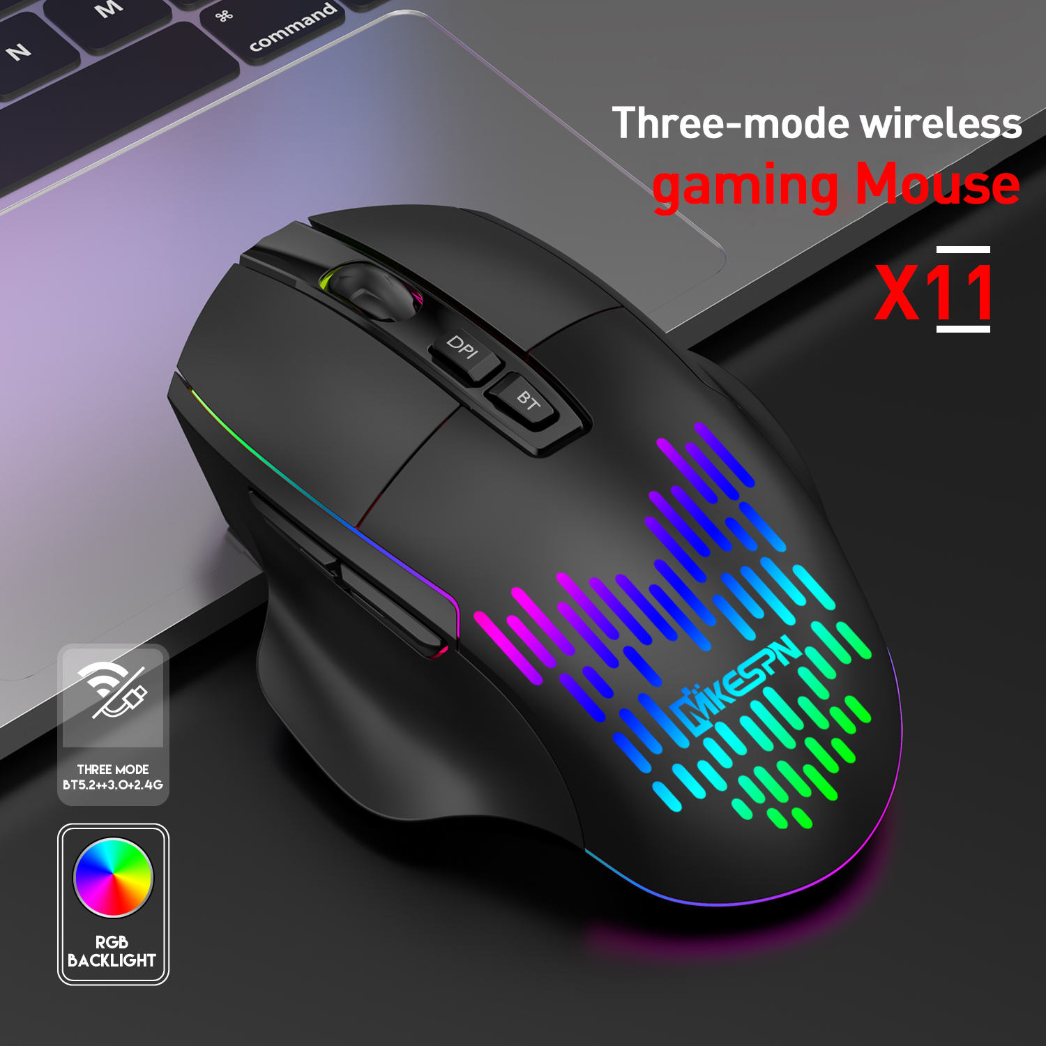Wireless Gaming Mouse Three mode 2.4G Bluetooth Wire Gamer Mouse For PC Laptop 1600DPI Esport Optical Mice 7 Button RGB Backlit