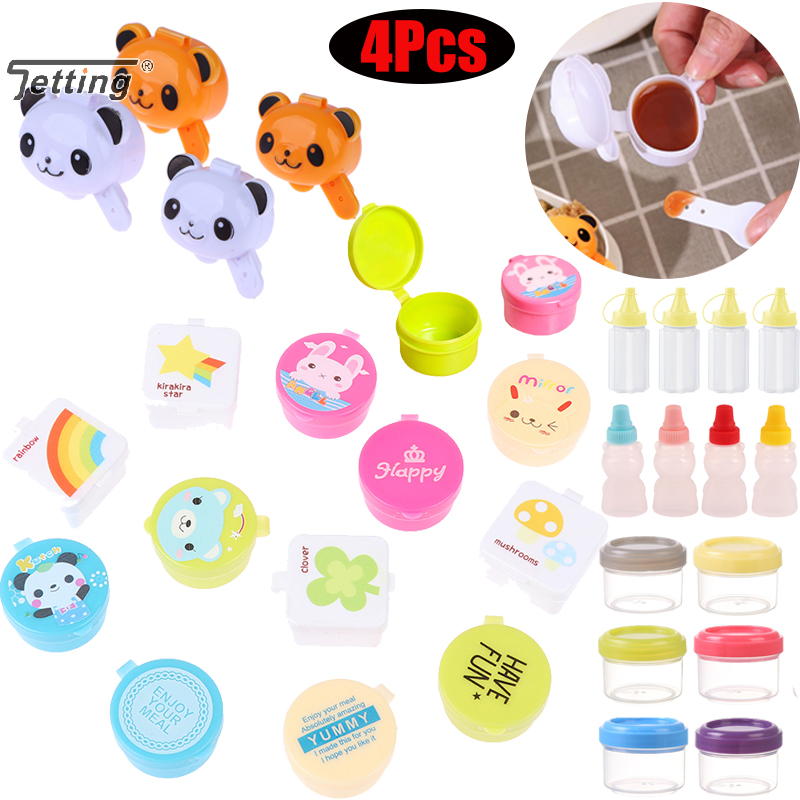 Mini botella dispensadora de condimentos, caja de salsa portátil, aderezo para ensalada de ketchup, contenedor de condimentos, accesorios para fiambrera Bento, 4 Uds.