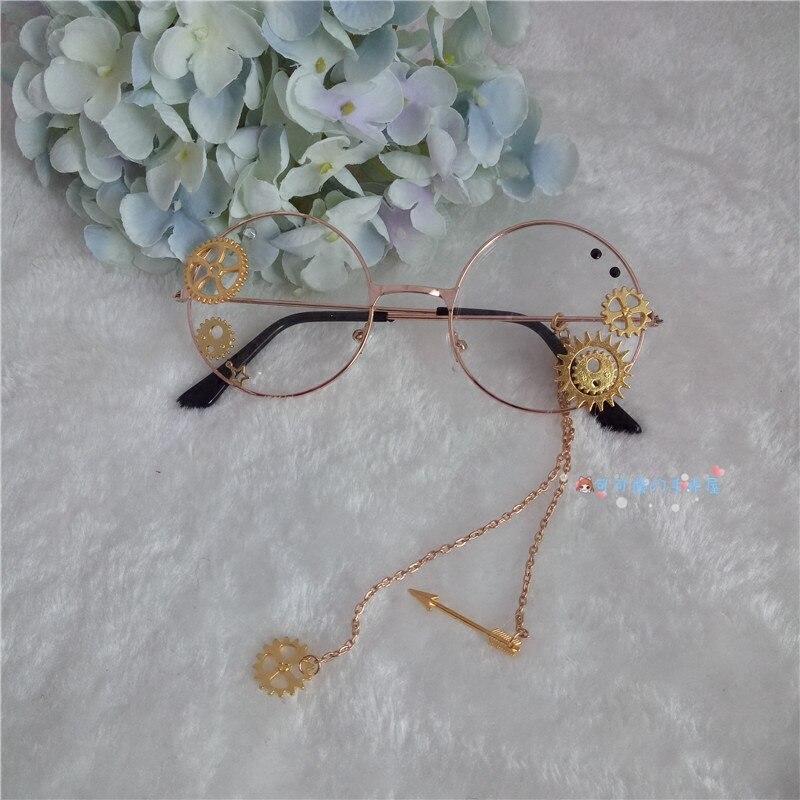 Vrouwen Lolita Steampunk Bril Retro Gear Chain Ronde Bril Brillen Retro Harajuku Decoratie Eyewear Punk Gothic Cosplay Prop