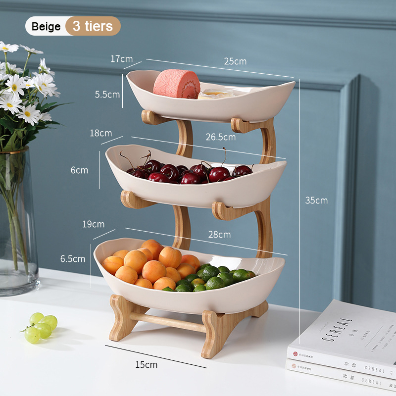 2/3 Tiers Plastic Fruit Platen Met Houten Houder O... – Grandado