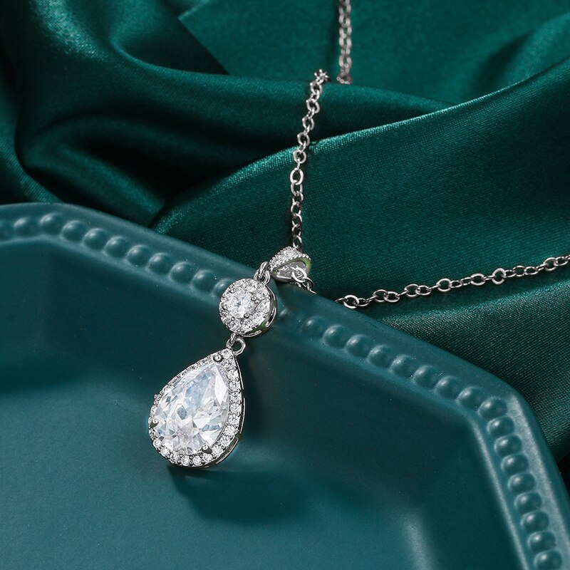 WEIMANJINGDIAN, novedad, exquisito collar y pendientes de cristal de circonia cúbica de lágrima grande, conjunto de joyería nupcial para banquete