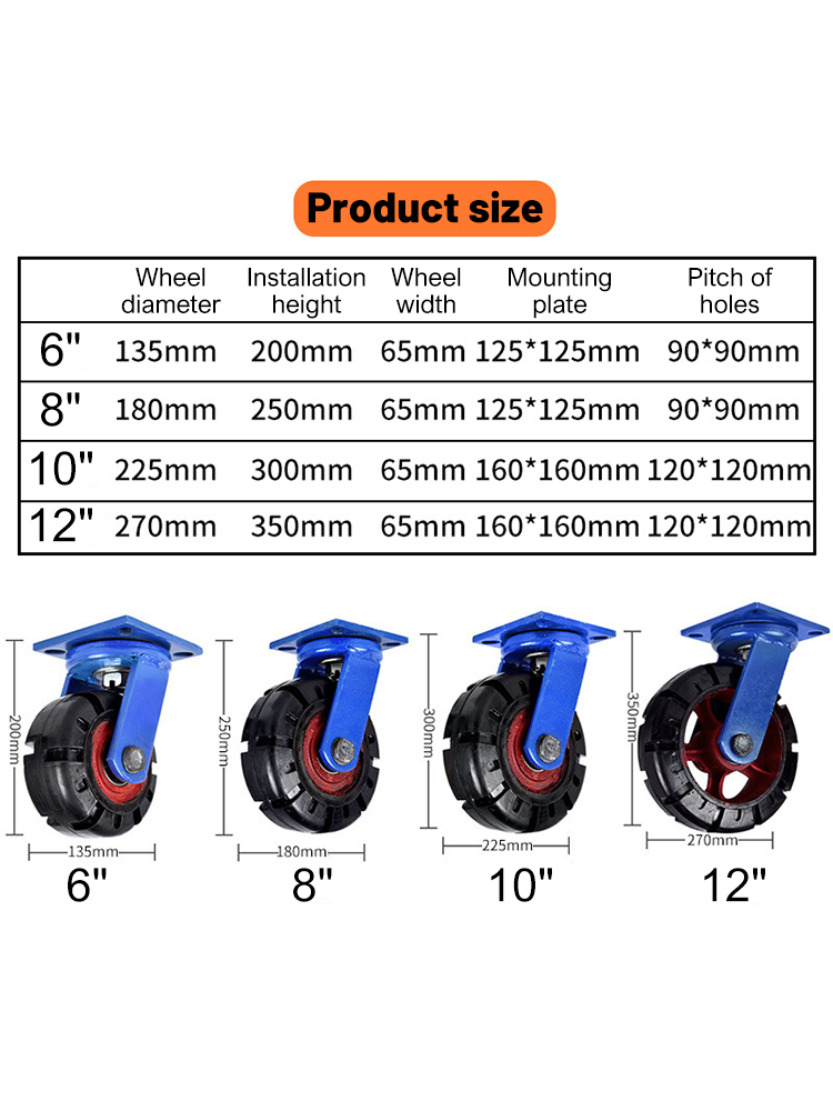 Caster Wheels 6/8/10/12inch Furniture Caster Soft Rubber Universal Wheel Swivel Caster Roller Wheel