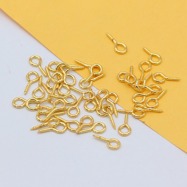 Chevilles à œil plaquées argent or 200p 8/10/12/13mm | Épingles à Bail supérieures, fermoirs de vis, œillets à crochet filetés avec boucle pour perles semi-percées, broche: gold / 4x8mm