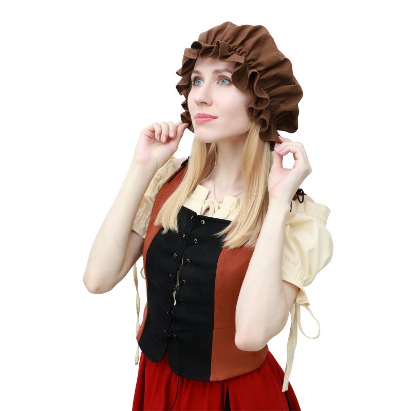 DAZCOS Mittelalterliche Leinen-Rüschen-Mütze mit elastischem historischen Kopfschmuck und Falten, traditioneller Hut, Renaissance-Kapuze für Larp