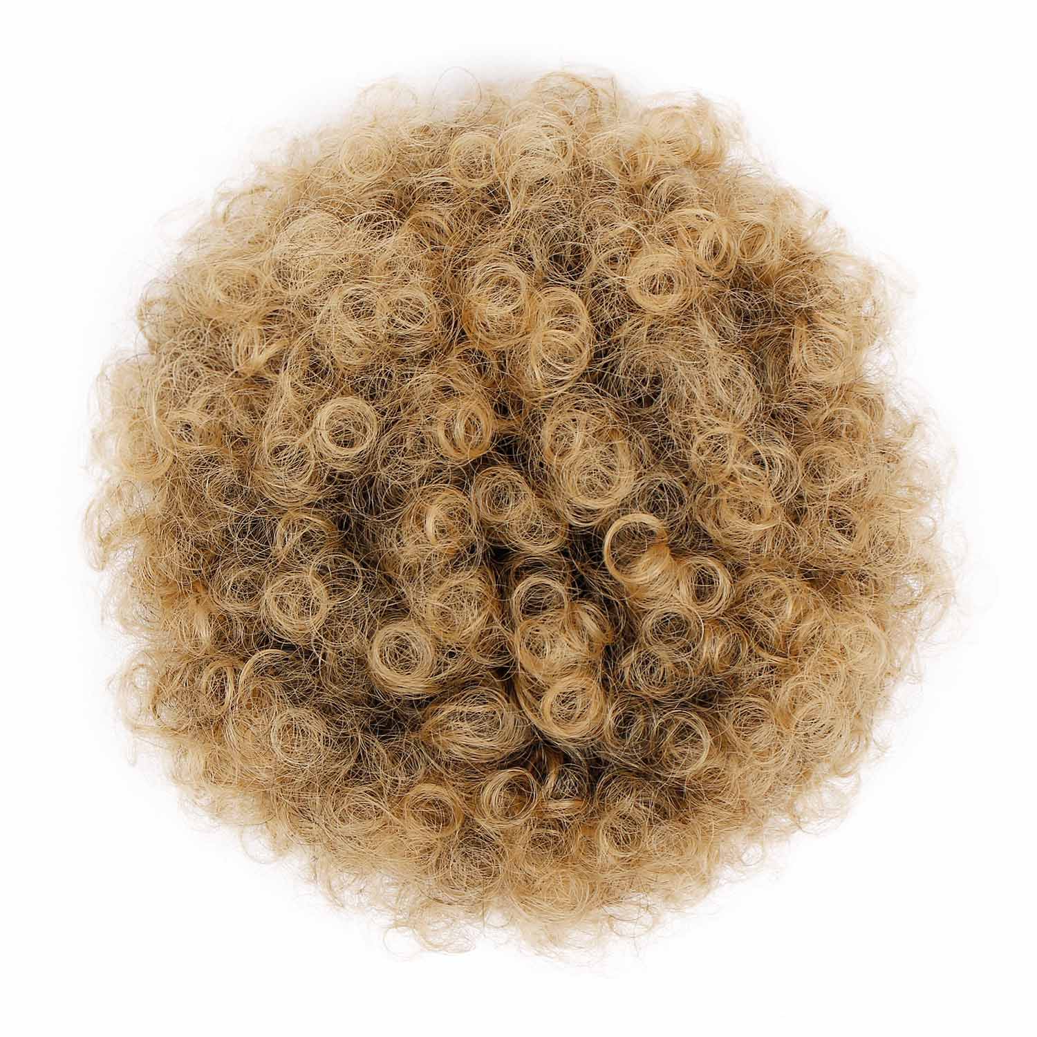 AISIBEAUTY Afro Short Kinky Curly Chignon Hair Extensions Synthetic Puff African American Afro Bun Wrap Drawstring Hairpiece: P015-1B-27