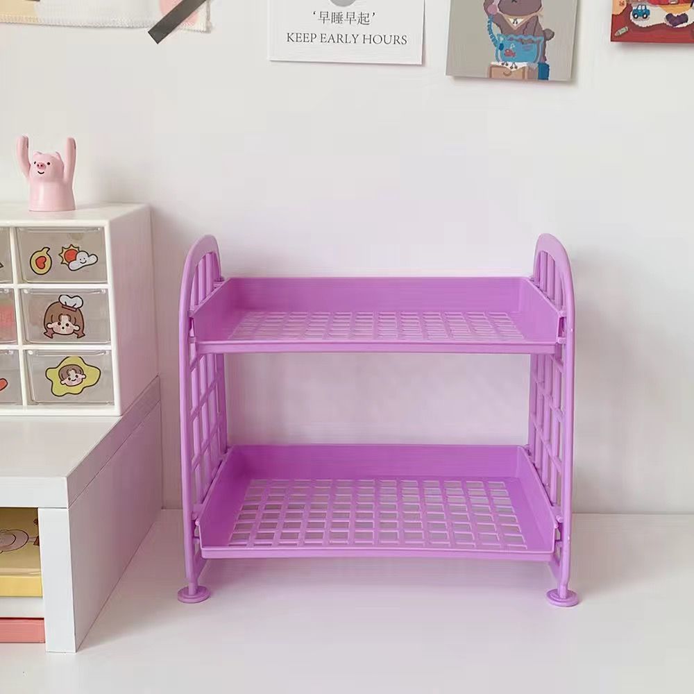 Prateleiras flutuantes dobráveis de 2 camadas para parede, organizador de casa, prateleiras de armazenamento de esponja, papelaria, organizador de mesa simples: ROXO