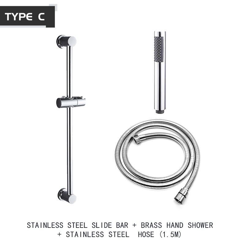 Shower Head Sliding Bar Wall Mount Shower Rail Slide Bar Silver Chrome Finished Adjustable Hand Hold Bracket Bathroom Shower Rod: C Whole Set