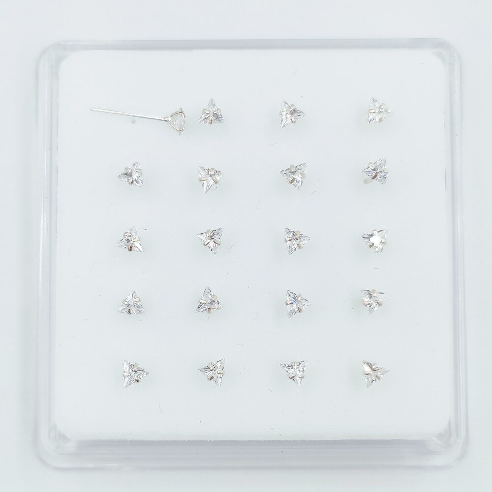 925 Sterling Zilver 3 Mm Trangle Clear Zirconia Neus Piercing Sieraden Neus Pin 20 Stks/pak: straight end